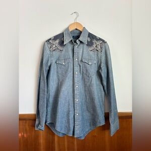 Polo Ralph Lauren western wear denim chambray button down shirt